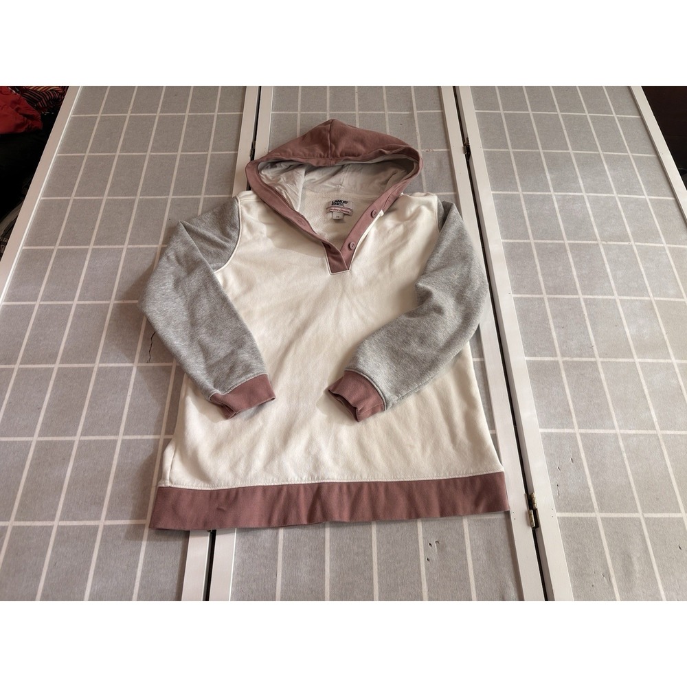 Color Block Hoodie Land's End Serious Sweats Womens S Pink White Gray Pullover